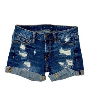 Aeropostale | Blue Denim MIDI Distressed Jean Shorts | Size 00